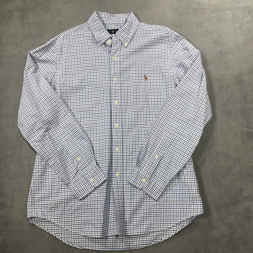 Ralph Lauren Shirt Men's Large Blue Check Plaid Button Down Long Sleeve Pony
